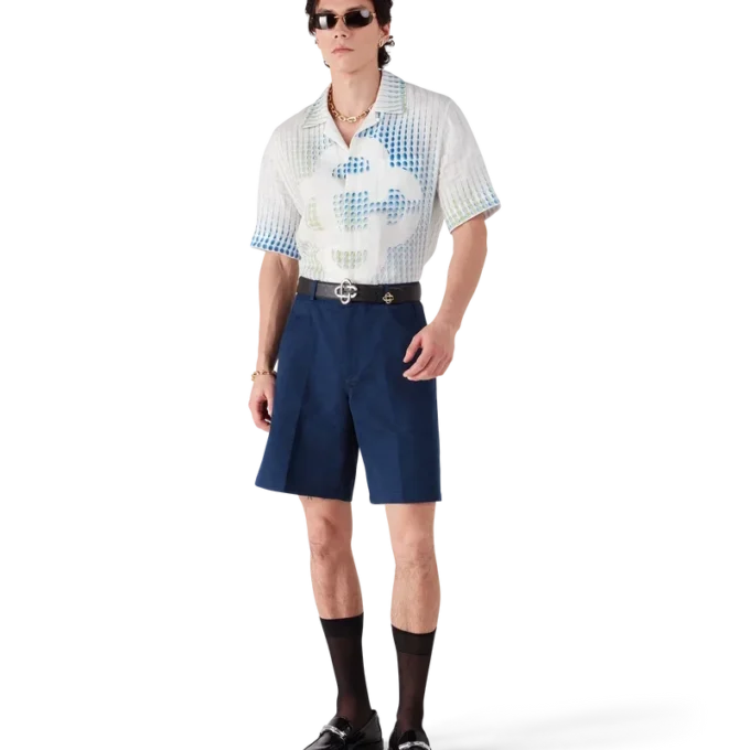 Cămășă din in cu mâneci scurte și imprimeu cu puncte