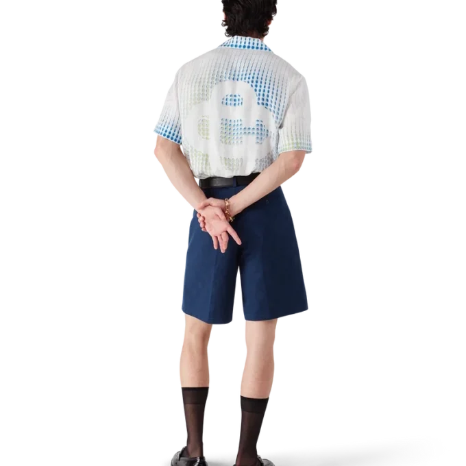 Cămășă din in cu mâneci scurte și imprimeu cu puncte