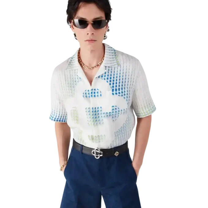 Cămășă din in cu mâneci scurte și imprimeu cu puncte