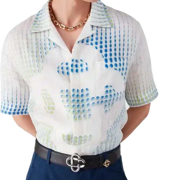 Cămășă din in cu mâneci scurte și imprimeu cu puncte