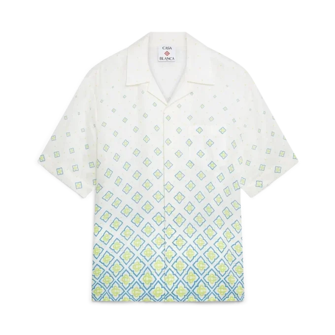 Cămășă din in cu mâneci scurte și monogramă degradată