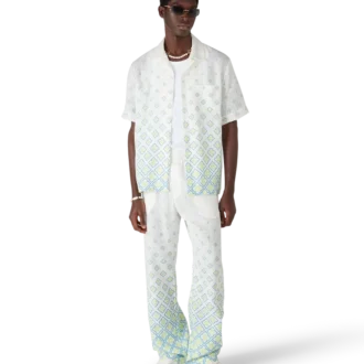 Cămășă din in cu mâneci scurte și monogramă degradată