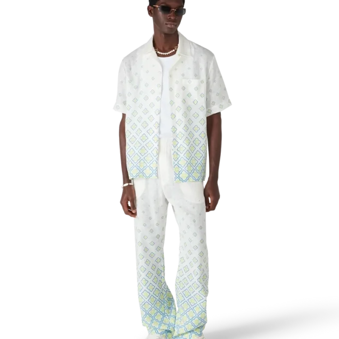 Cămășă din in cu mâneci scurte și monogramă degradată