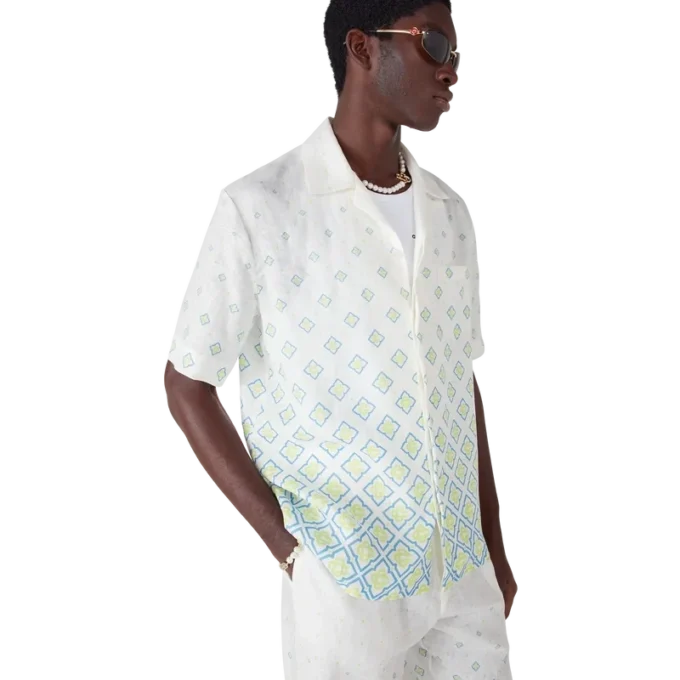 Cămășă din in cu mâneci scurte și monogramă degradată