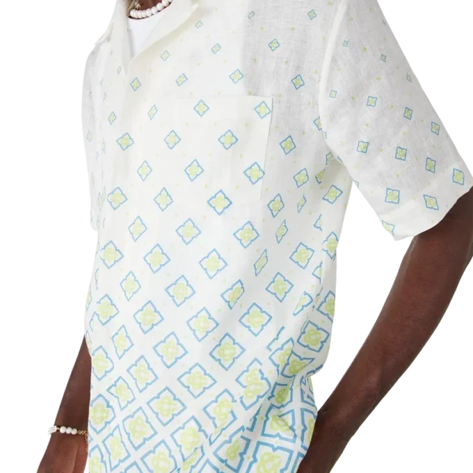 Cămășă din in cu mâneci scurte și monogramă degradată