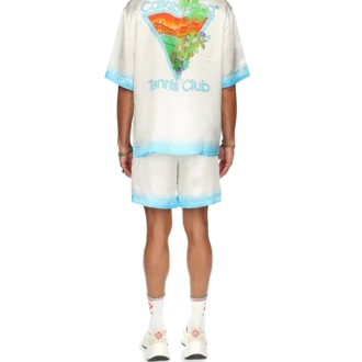 Cămășă din mătase cu guler cubanez Palm Springs Icon Blue