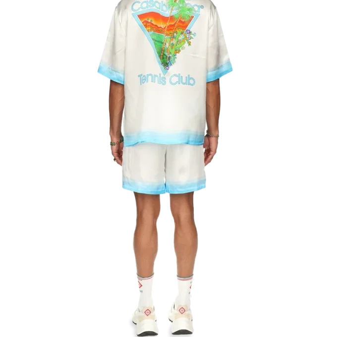 Cămășă din mătase cu guler cubanez Palm Springs Icon Blue