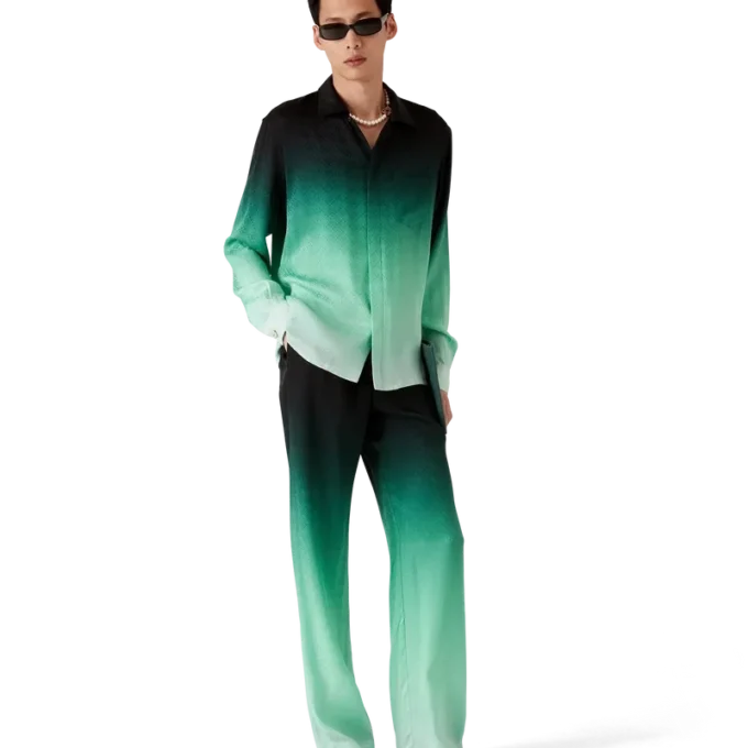 Cămășă din mătase cu mâneci lungi și imprimeu jacquard Gradient Ping Pong