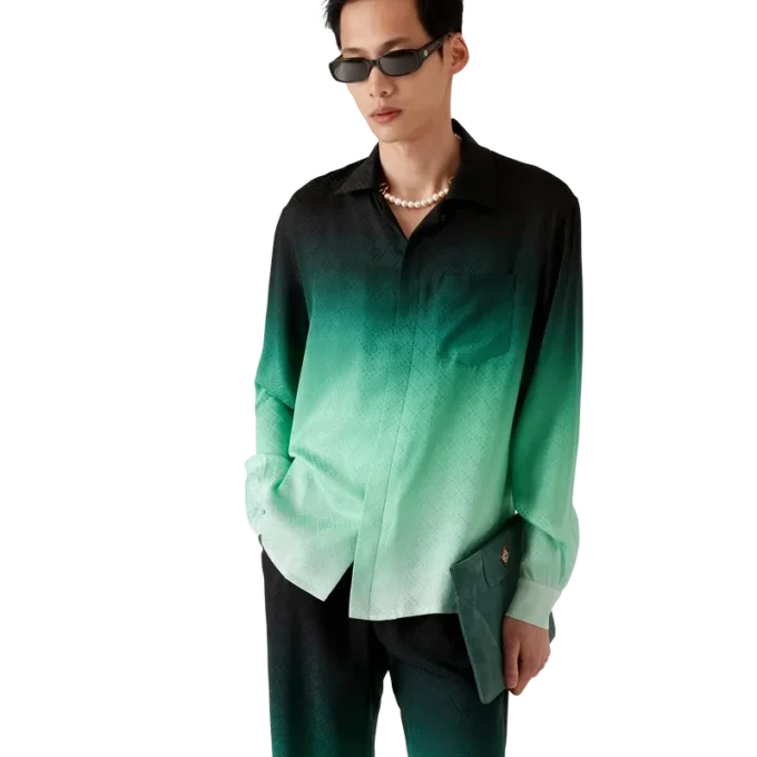 Cămășă din mătase cu mâneci lungi și imprimeu jacquard Gradient Ping Pong