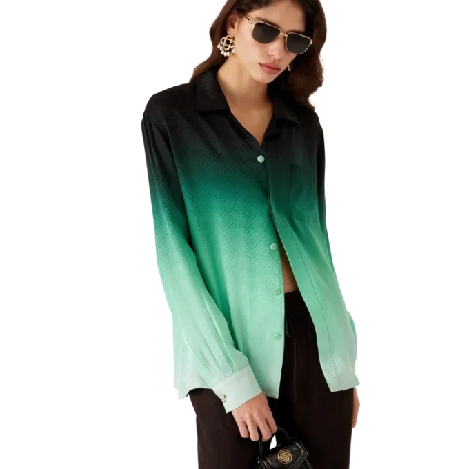 Cămășă din mătase cu mâneci lungi și imprimeu jacquard Gradient Ping Pong