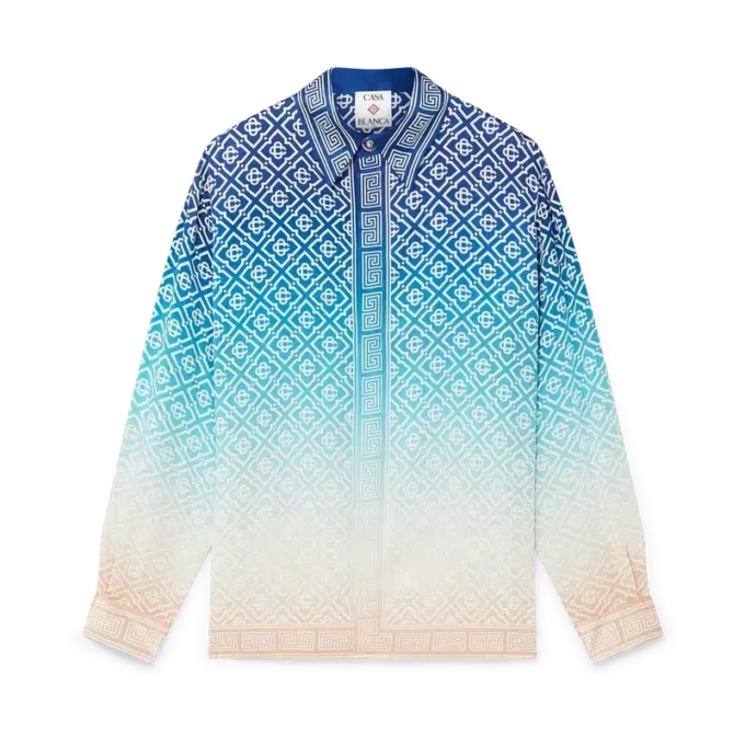 Cămășă din mătase cu mâneci lungi și imprimeu jacquard în degrade