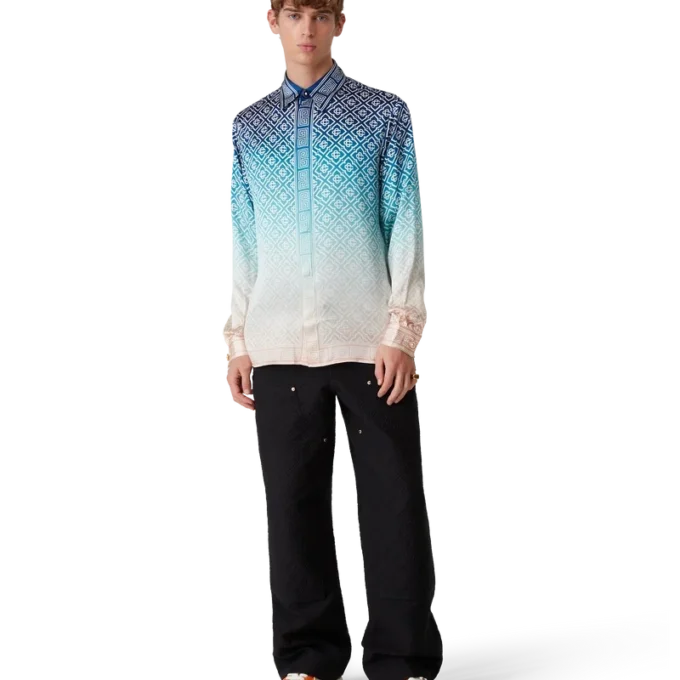 Cămășă din mătase cu mâneci lungi și imprimeu jacquard în degrade