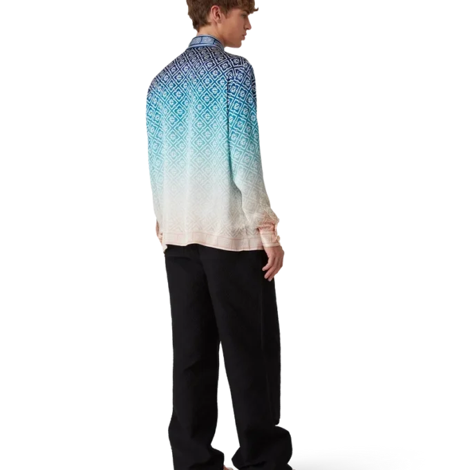 Cămășă din mătase cu mâneci lungi și imprimeu jacquard în degrade