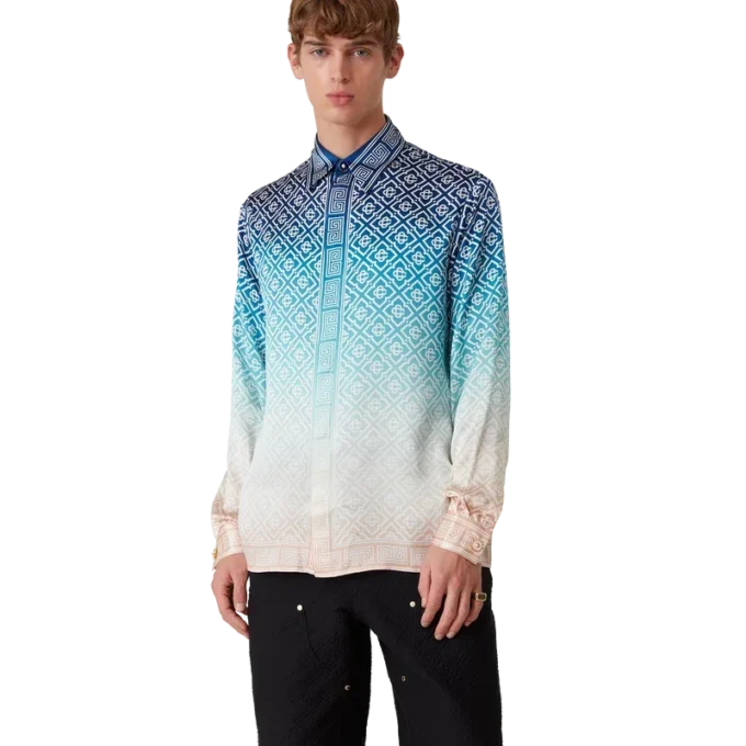 Cămășă din mătase cu mâneci lungi și imprimeu jacquard în degrade