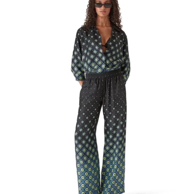 Cămășă din mătase cu mâneci lungi și monogramă degradată