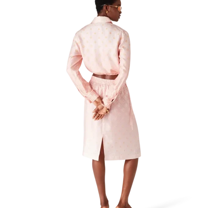 Cămășă din mătase cu mâneci lungi și monogramă degradată