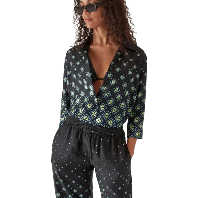 Cămășă din mătase cu mâneci lungi și monogramă degradată