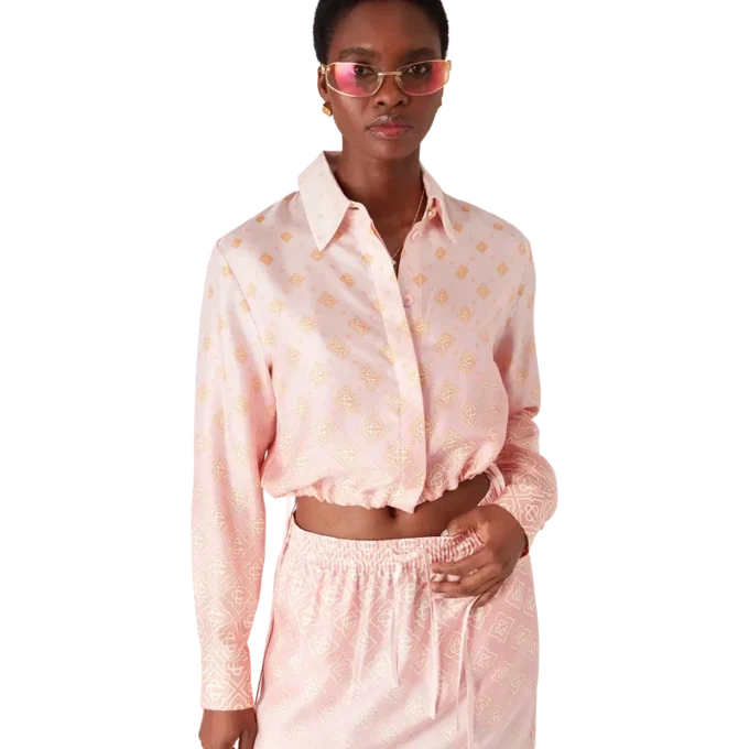 Cămășă din mătase cu mâneci lungi și monogramă degradată