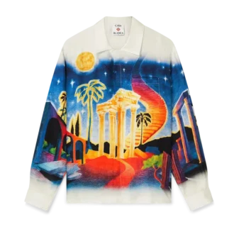 Cămășă din mătase cu mâneci lungi Midnight Acropolis