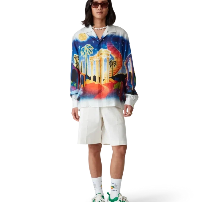 Cămașă din mătase Midnight Acropolis