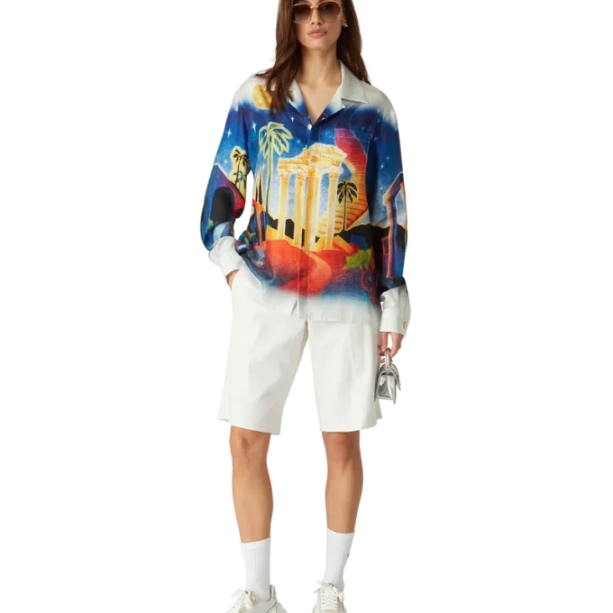 Cămașă din mătase Midnight Acropolis