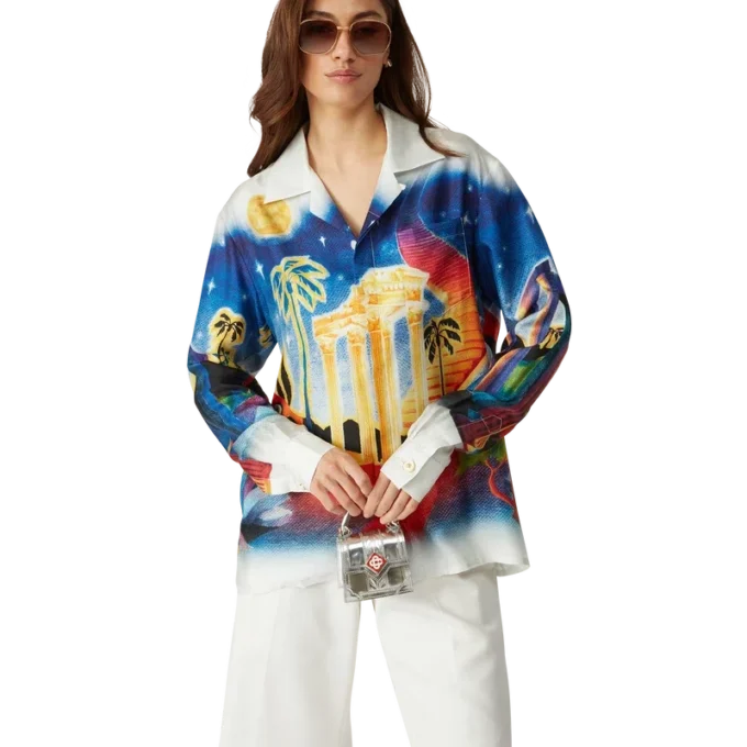 Cămașă din mătase Midnight Acropolis