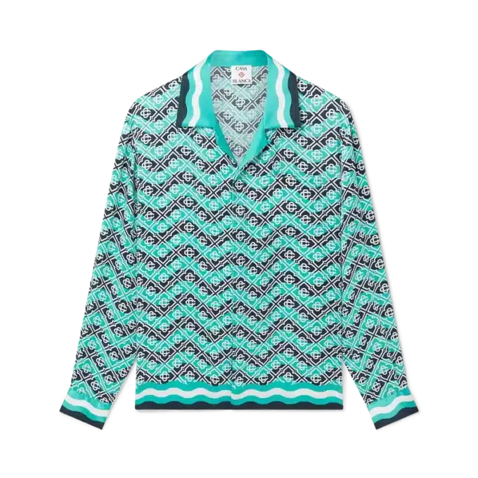 Cămășă din mătase cu mâneci lungi Monogram Wave Cămășă din mătase cu mâneci lungi Monogram Wave