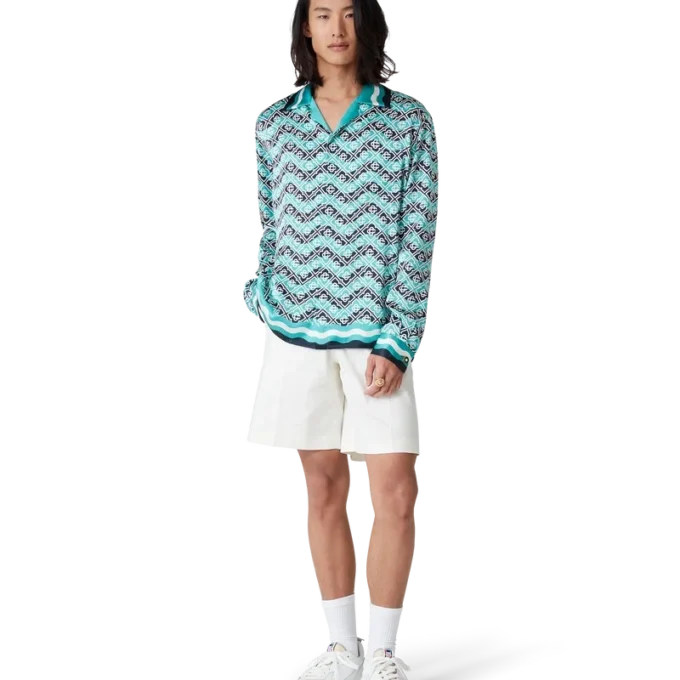 Cămășă din mătase cu mâneci lungi Monogram Wave Cămășă din mătase cu mâneci lungi Monogram Wave