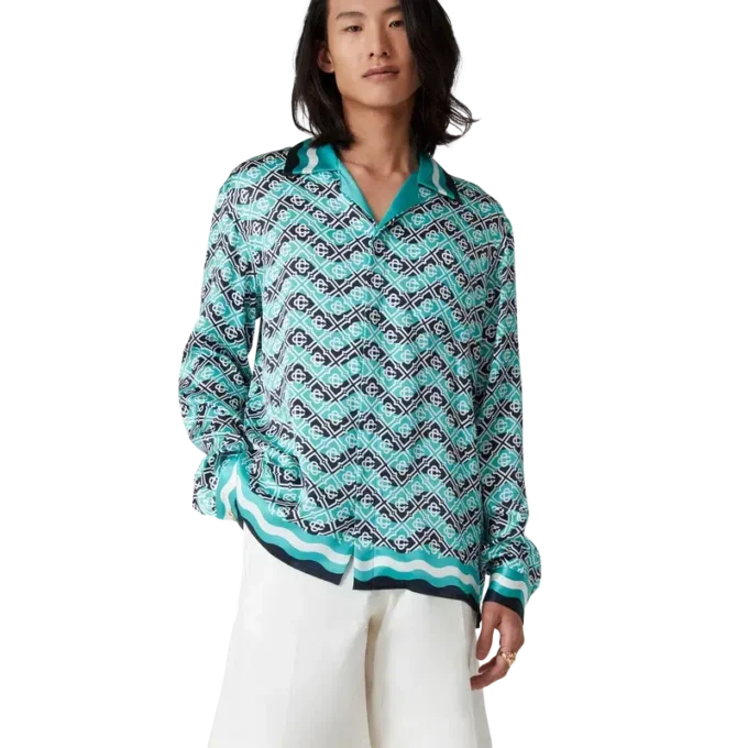 Cămășă din mătase cu mâneci lungi Monogram Wave Cămășă din mătase cu mâneci lungi Monogram Wave