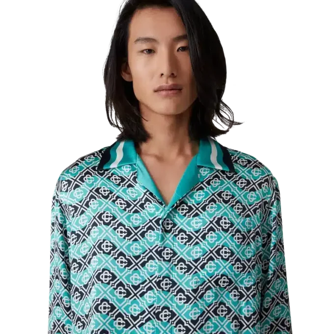 Cămășă din mătase cu mâneci lungi Monogram Wave Cămășă din mătase cu mâneci lungi Monogram Wave