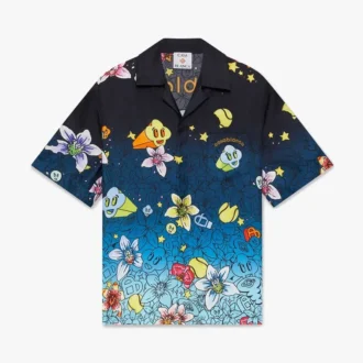 Cămășă din mătase cu mâneci scurte Collage D’icones Graphiques