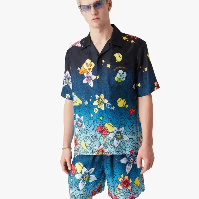 Cămășă din mătase cu mâneci scurte Collage D’icones Graphiques