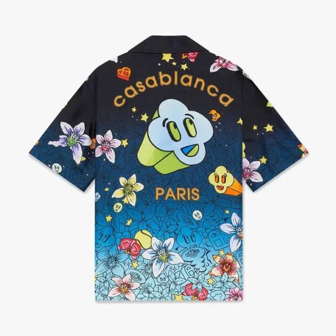 Cămășă din mătase cu mâneci scurte Collage D’icones Graphiques