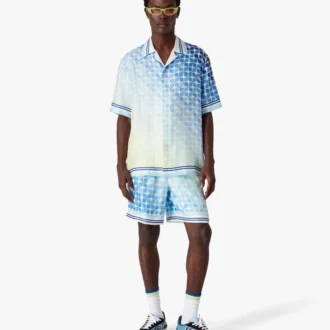 Cămășă din mătase cu mâneci scurte și imprimeu Gradient Tennis Tile