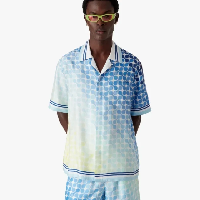 Cămășă din mătase cu mâneci scurte și imprimeu Gradient Tennis Tile