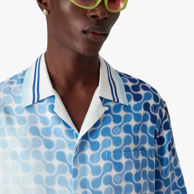 Cămășă din mătase cu mâneci scurte și imprimeu Gradient Tennis Tile