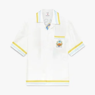 Cămășă din mătase cu mâneci scurte și imprimeu „White Tennis Landscape”