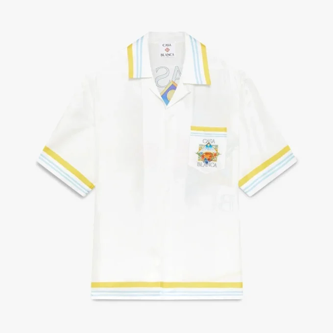 Cămășă din mătase cu mâneci scurte și imprimeu „White Tennis Landscape”