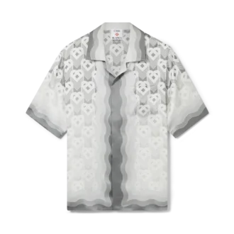 Cămașă din mătase cu mâneci scurte și monogramă cu inimă în degrade