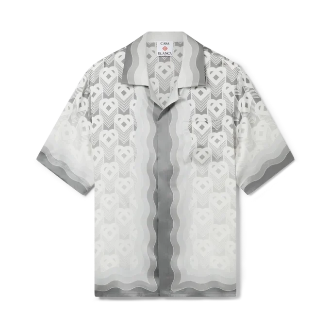 Cămașă din mătase cu mâneci scurte și monogramă cu inimă în degrade