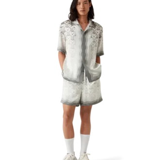 Cămașă din mătase cu mâneci scurte și monogramă cu inimă în degrade