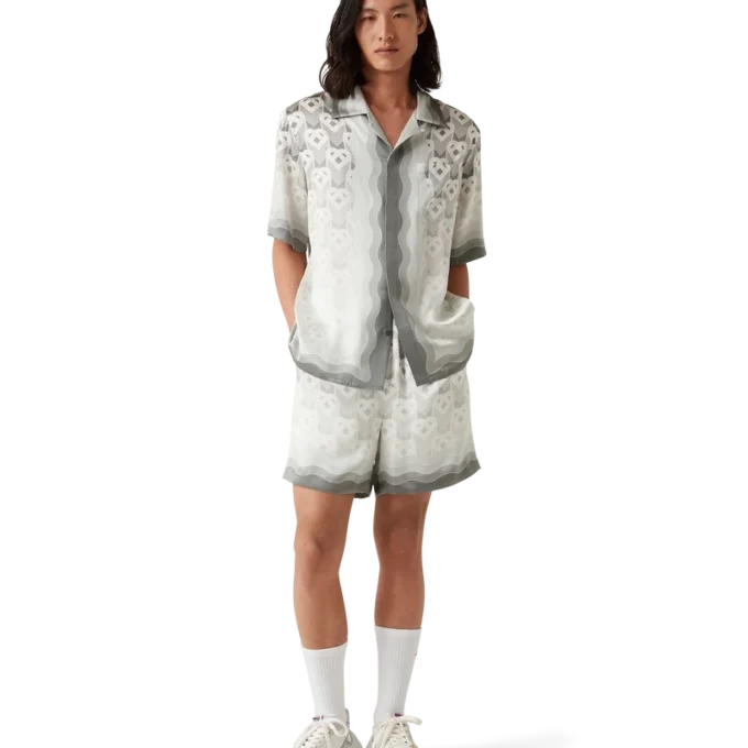 Cămașă din mătase cu mâneci scurte și monogramă cu inimă în degrade
