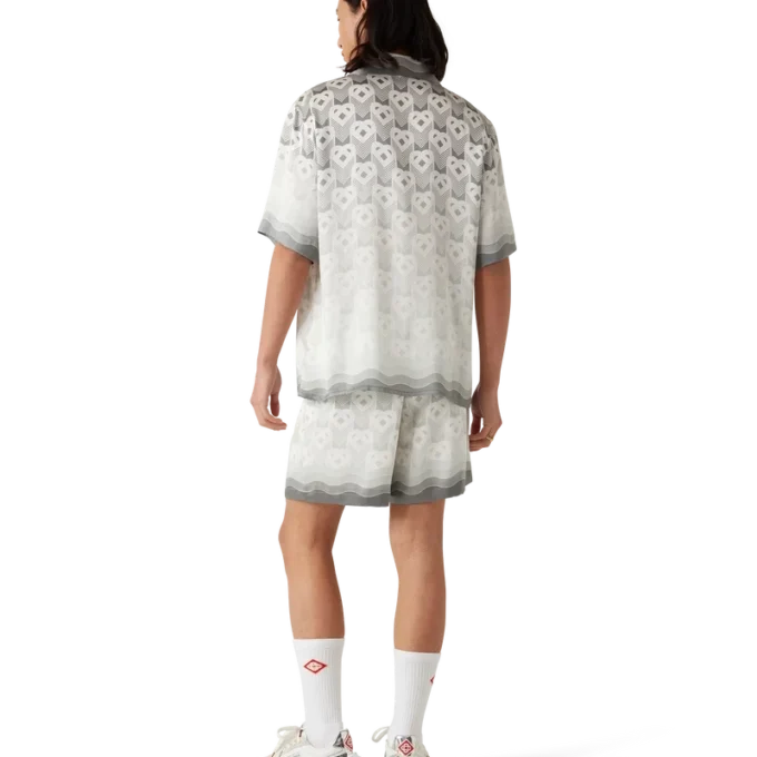 Cămașă din mătase cu mâneci scurte și monogramă cu inimă în degrade