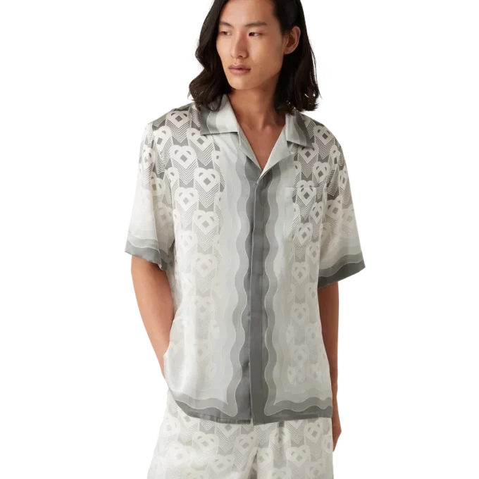 Cămașă din mătase cu mâneci scurte și monogramă cu inimă în degrade