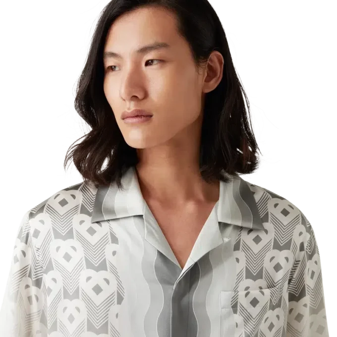 Cămașă din mătase cu mâneci scurte și monogramă cu inimă în degrade