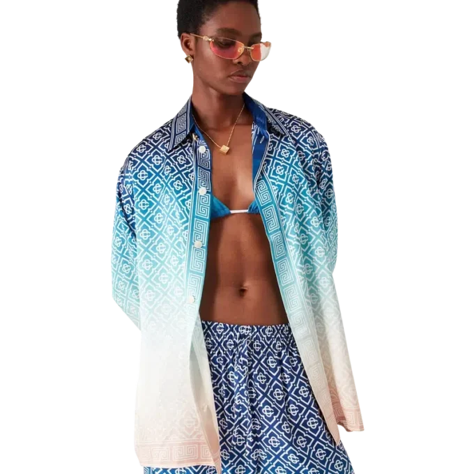 Cămășă din mătase jacquard cu efect de degrade