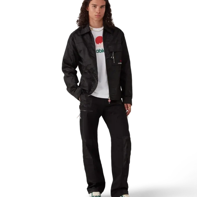 Cămășă din nailon cu pantaloni scurți, imprimeu camuflaj și fermoar