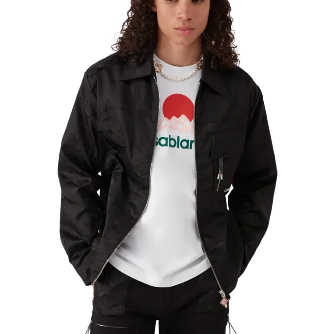 Cămășă din nailon cu pantaloni scurți, imprimeu camuflaj și fermoar