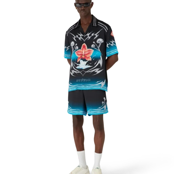 Cămășă din satin de mătase cu mâneci scurte Blades