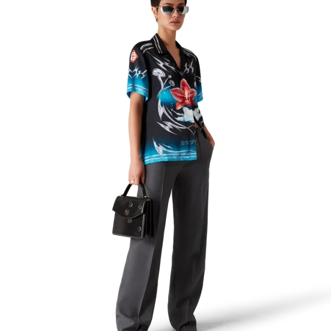 Cămășă din satin de mătase cu mâneci scurte Blades Cămășă din satin de mătase cu mâneci scurte Blades